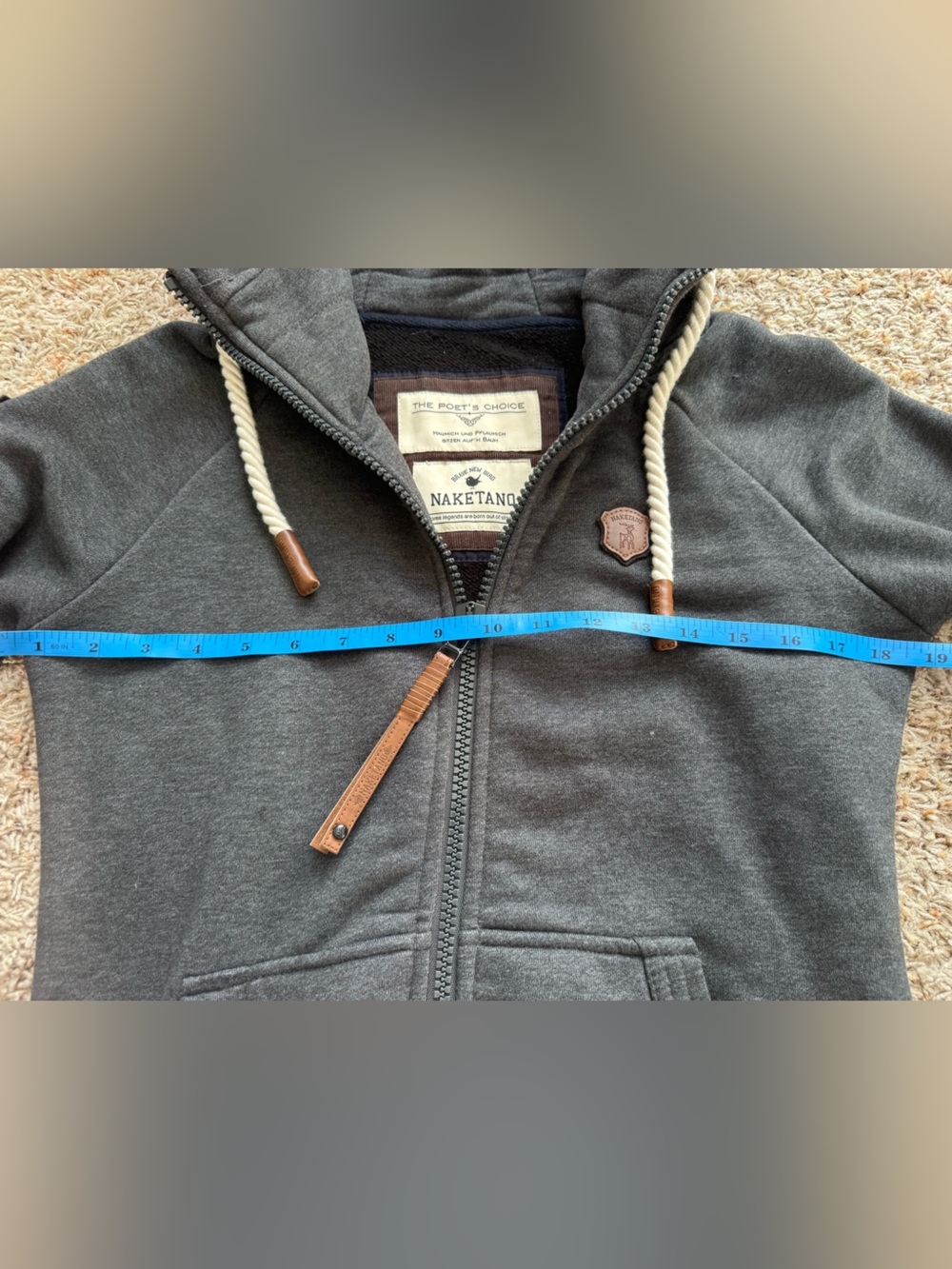 Naketano Dark Charcoal Gray Zip-Up Hoodie Brave New Bird Contrast Drawstring Med - Picture 5 of 8